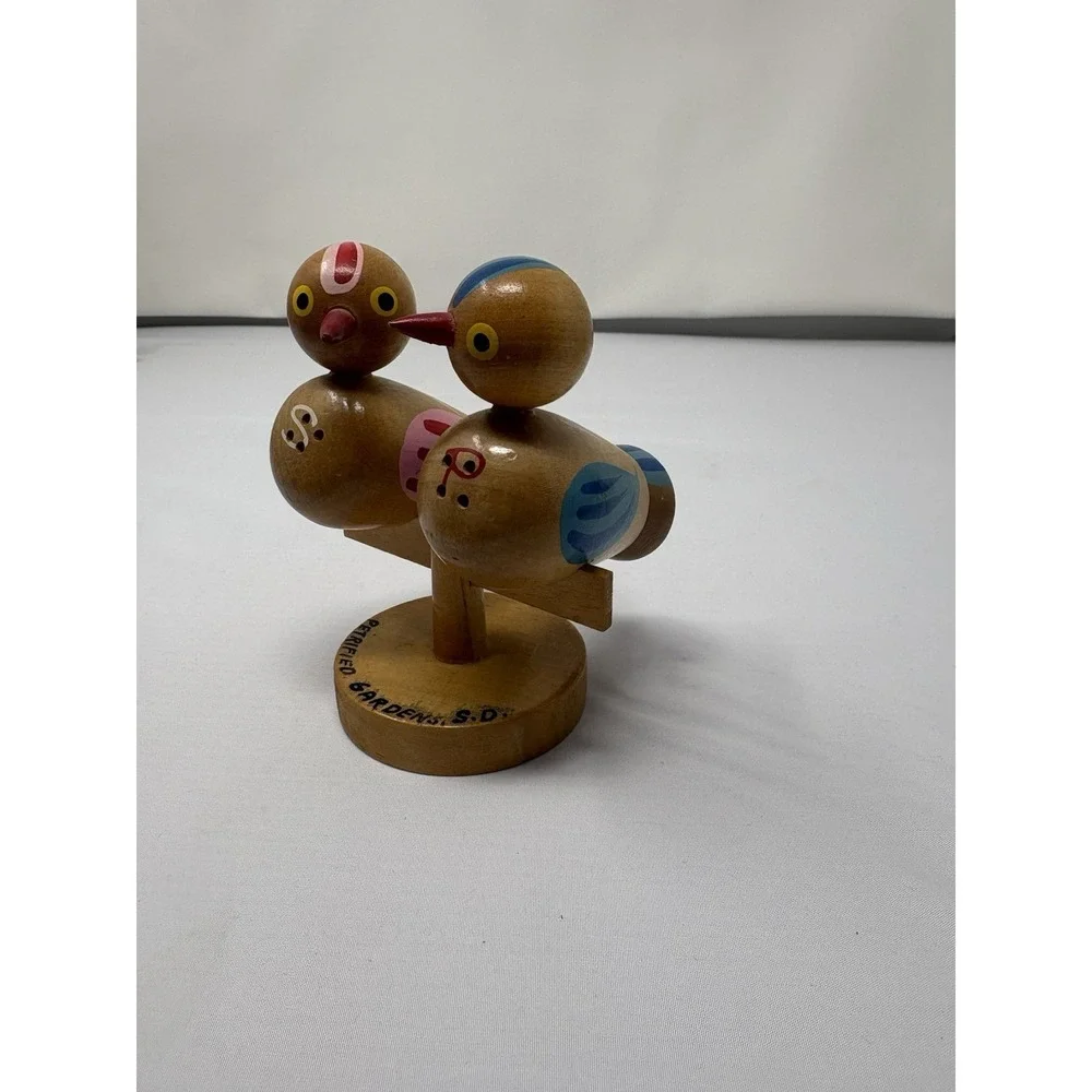Vintage Hand Painted Wooden Birds Perch Stand‎ Salt & Pepper Retro MCM Unique